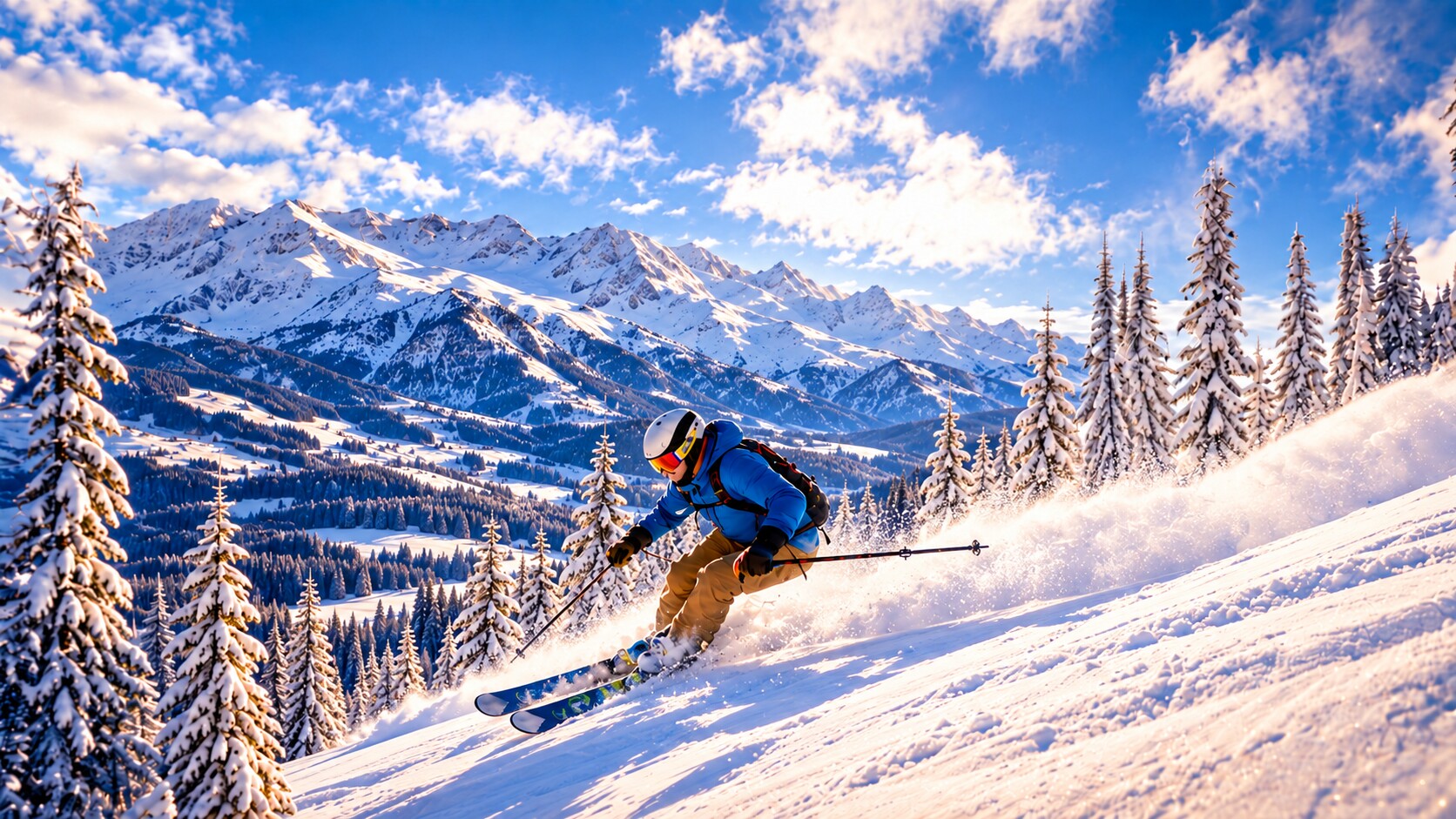 Skier in snowy mountains
